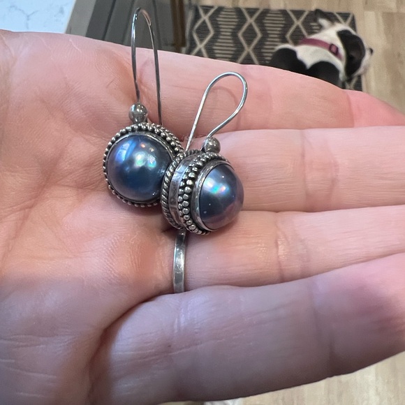 Merav Jewelry - Merav Indonesia 925 Sterling Silver & Rainbow Moonstone Artisan Dangle Earrings